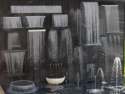 Modern Water Features With Flowing Streams Basin And Stone Wall Design 3d model