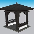 Traditional Open Pavilion With Black Wooden Roof Ornate Railings And Decorative Pillars