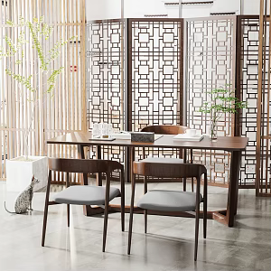 New Chinese Style Desk and Chair Desk and Chair Combination 3d model
