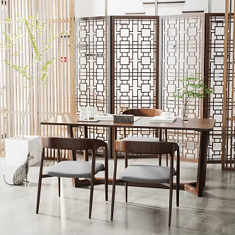 New Chinese Style Desk and Chair Desk and Chair Combination 3d model