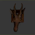 Decorative Animal Head Sculpture With Detailed Features And Checkered Base Stand
