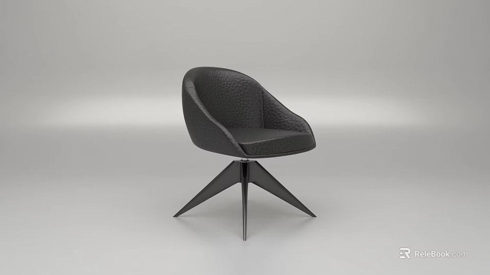 Modern Black Leather Accent Chair With Three Legged Metal Base Sleek Comfortable Design 3d model 