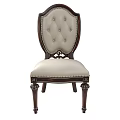 Classic Traditional Dining Chair With Tufted Backrest Light Upholstered Seat And Dark Wooden Carved Feet