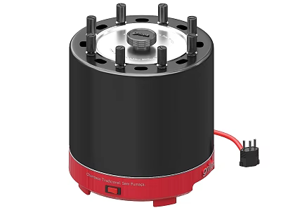 Cylindrical Black Red Industrial Equipment with Top Bolts and Connected Wire 3d model