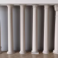 White Decorative Columns With Various Architectural Designs Arranged In 3d model