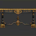 Ornate Entertainment Table With Intricate Decorative Top And Carved Golden Accent Legs