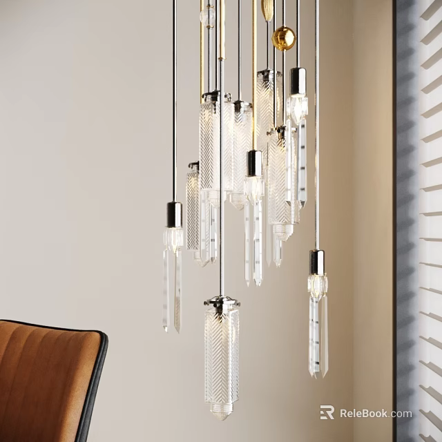 Modern Glass Chandelier With Multiple Pendant Lights For Interior Design 3d model 