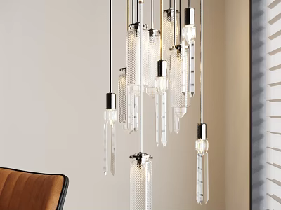 Modern Glass Chandelier With Multiple Pendant Lights For Interior Design 3d model