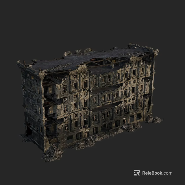Derelict Multi storey European Architecture With Broken Windows And Damaged Structure 3d model 