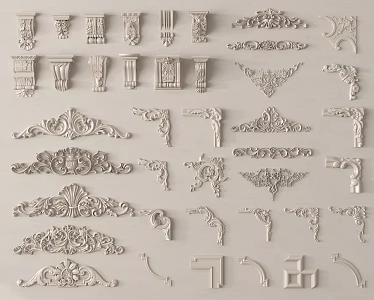 European-style carved plaster components angle flower 3d model