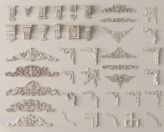 European-style carved plaster components angle flower 3d model