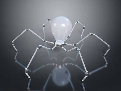 Creative Mechanical Spider With Light Bulb Body And Metal Legs Design 3d model