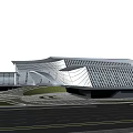 Contemporary Urban Building Featuring Glass Facade Curved Roof And Streamlined Exterior Design