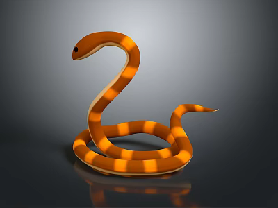 Orange And Yellow Striped Coiled Snake 3D Model On Gray Background 3d model