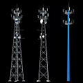 Industrial Communication Towers With Metal Structures And Blue Antenna Equipment