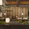 Traditional Tea House Interior With Wooden Ceiling Sliding Shoji Screens And Moon Decoration