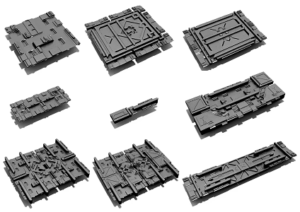 Post-modern sci-fi wall hard surface 3d model