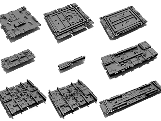 Post-modern sci-fi wall hard surface 3d model
