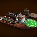 Brown Cargo Ship Featuring Colored Containers Helipad and Deck Structures 3d model