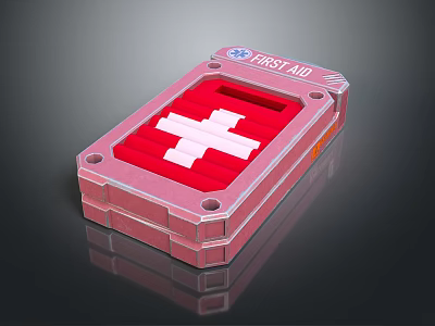 Red First Aid Kit Medical Device with White Cross Design for Emergency Response 3d model