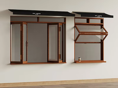 Wooden Window Designs With Glass Panels And Black Awning For Home Interior 3d model