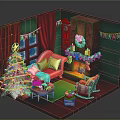 Festive Living Room Interior With Christmas Tree Sofa And Fireplace Decorations
