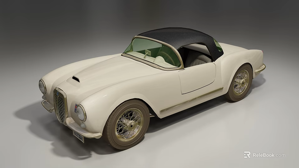 Classic White Convertible Car With Black Top And Sleek Vintage Design 3d model 