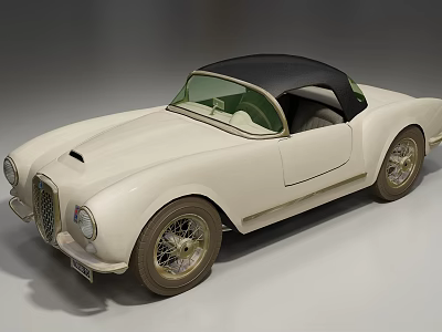 Classic White Convertible Car With Black Top And Sleek Vintage Design 3d model