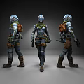 Sci Fi Game Movie Characters In Armor With Tactical Backpacks Holding Weapons From Different Angles 3d model