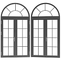 Elegant Double Doors With Arched Top Glass Grid Panels And Black Frame Design