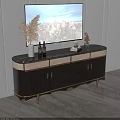 Luxury Black TV Stand With Gold Accents Marble Top And Decorative Items