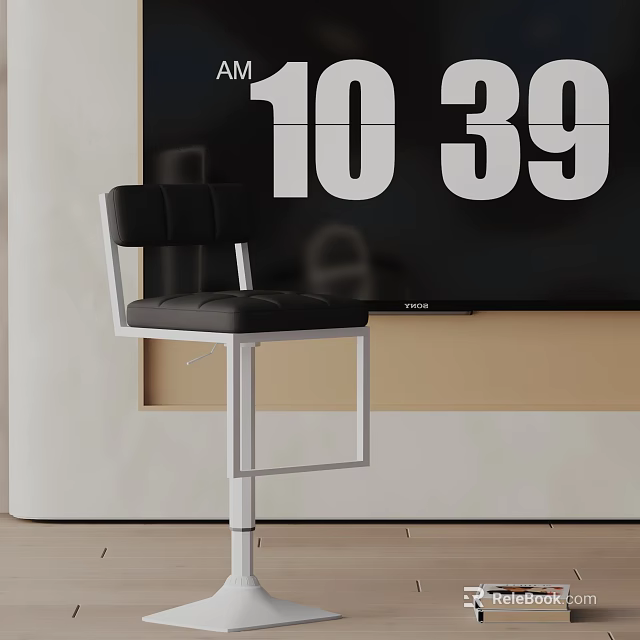 Modern Stylish Bar Stool With Black Cushioned Seat And White Metal Frame In Modern Interior 3d model 