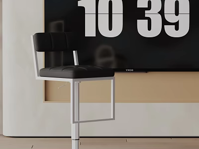 Modern Stylish Bar Stool With Black Cushioned Seat And White Metal Frame In Modern Interior 3d model
