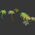 3D Rendered Palm Trees With Green Fronds On Dark Background With Reflections