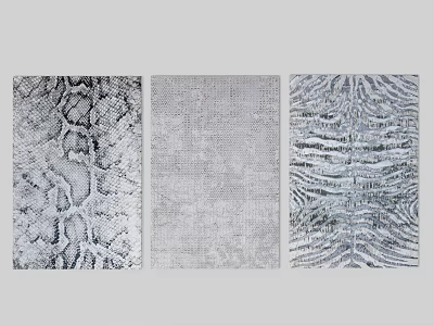 Three Different Textured Square Rugs With Snake Skin Gray Woven And Zebra Stripe Patterns 3d model
