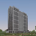 Modern High Rise Residential Building Exterior Design With Gray White Facade And Large Windows