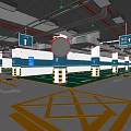 Indoor Parking Garage Featuring Directional Signs Exit Markers Yellow Floor Markings And Numbered Columns