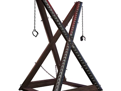 Decorative Ornament Set With Crossed Wooden Frames Metal Chains And Spikes 3d model