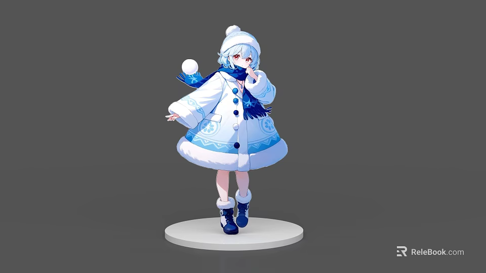 Game and Movie Character in Winter White Blue Coat with Snowball and Blue Patterns 3d model 