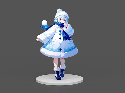 Game and Movie Character in Winter White Blue Coat with Snowball and Blue Patterns 3d model