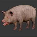 Full Body Pink Pig Standing On Dark Background With Reflective Surface 3d model