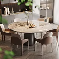 Elegant Round Marble Top Dining Table Set With Light Brown Chairs In Modern Kitchen 3d model