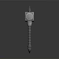 Medieval Metal Warhammer With Spiked Head And Spiral Handle Design