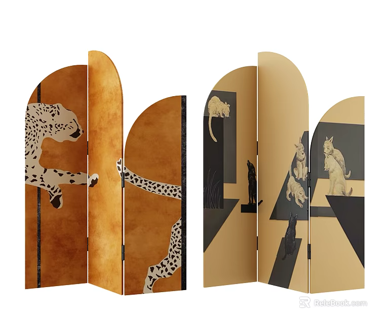 Modern Decorative Room Divider With Leopard Print And Folding Panel Design 3d model 