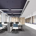 Modern Public Office Space Interior With Open Layout Glass Partitions Work Desks And Office Chairs