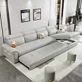 Gray L Shaped Sofa Living Room With Cushions Stools And Wall Paintings