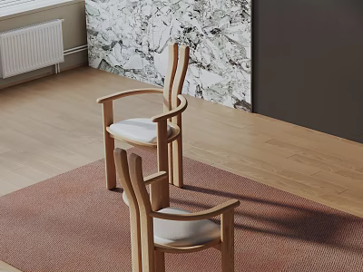 Modern Accent Chairs With Wooden Frame And White Padded Seats On Red Rug 3d model