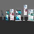 Modern Advertising Billboards With Retractable Banners Geometric Patterns And Event Promotion