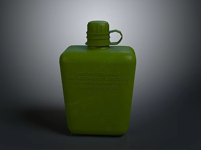 Green Plastic Canteen Featuring Screw Top Lid Handle And Engraved Text 3d model