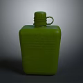 Green Plastic Canteen Featuring Screw Top Lid Handle And Engraved Text